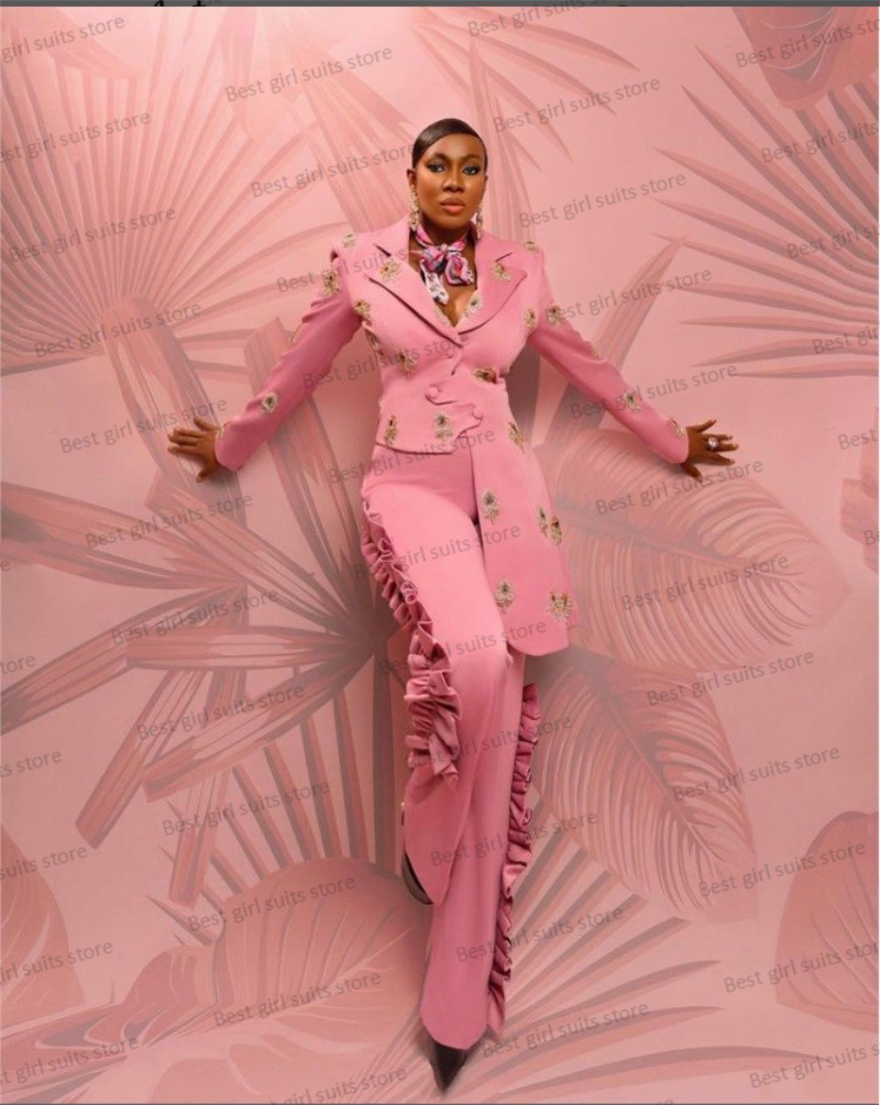 Women'S Formal Wear For Wedding Guest - Pink Wedding Women Suit Set Blazer+Straight