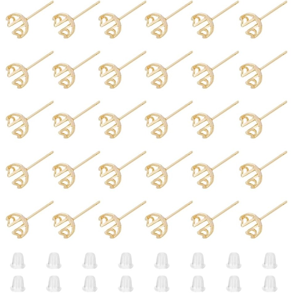 Pearl Earring Stud - 30Pcs Earring Mounting 4-Heart Prong Earring