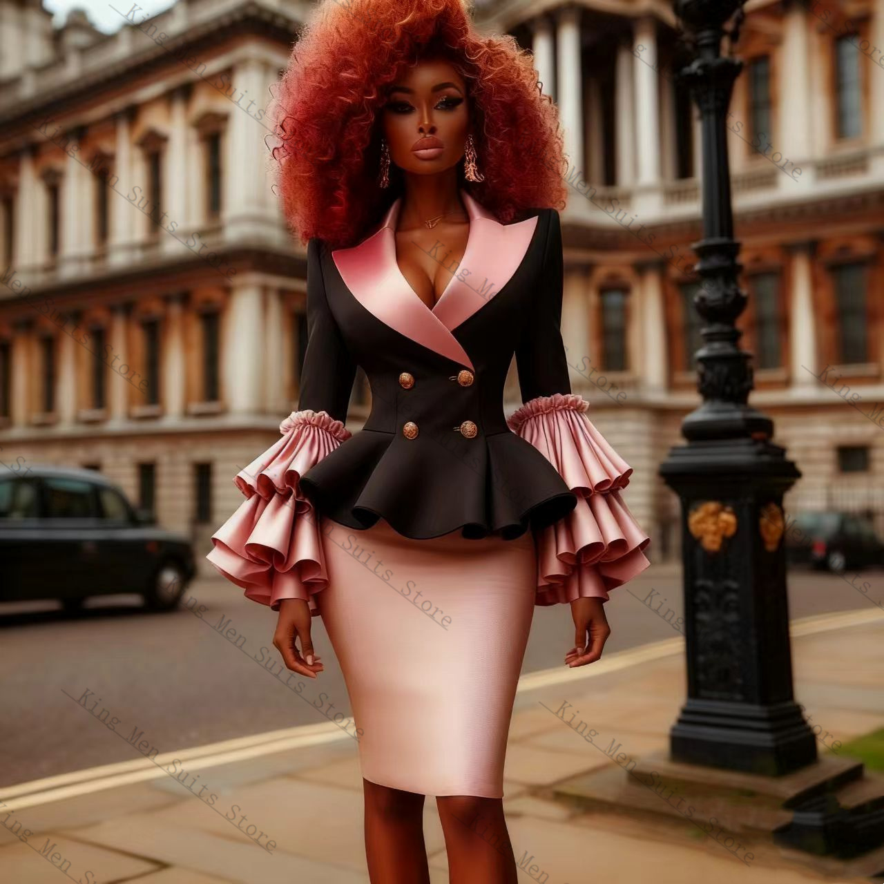 Women'S Formal Wear For Wedding Guest - Black Pink Women Suit Set 2