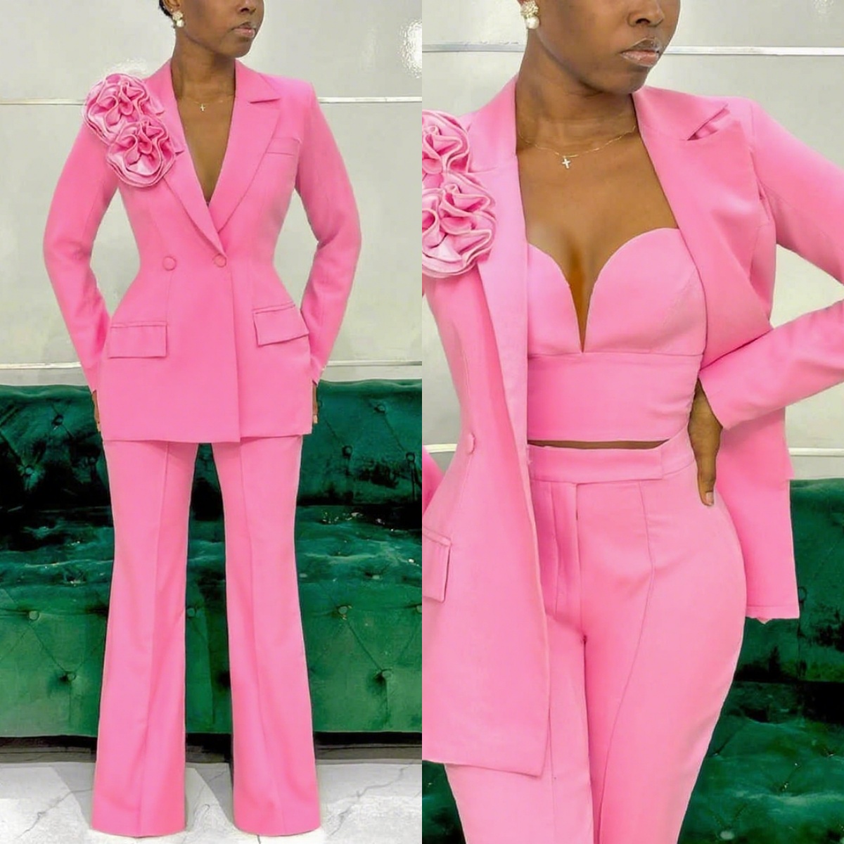 Women Formal Wear Designers - Customized Pink Women Pants Sets Designer
