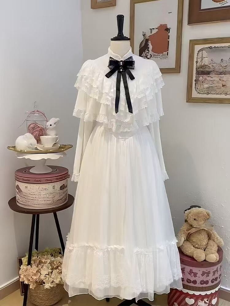 Formal Women'S Wear - Japanese Short Sleeve Bow Lace Dress