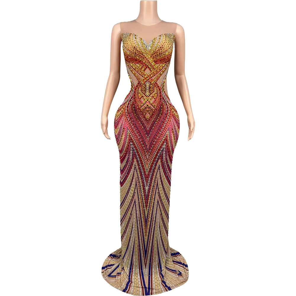 Formal Gala Wear Women - Women Sparkly Rhinestone Mesh Evening Gown