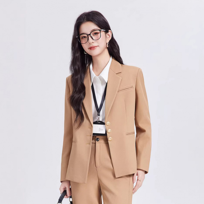 Women Formal Wear Shirt And Pant - Khaki women's suit set, high-end, casual