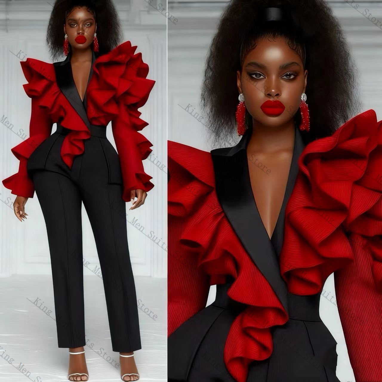 Red Black Women Suit Set 2 Pcs - Women'S Formal Wear For Wedding Guest review and price