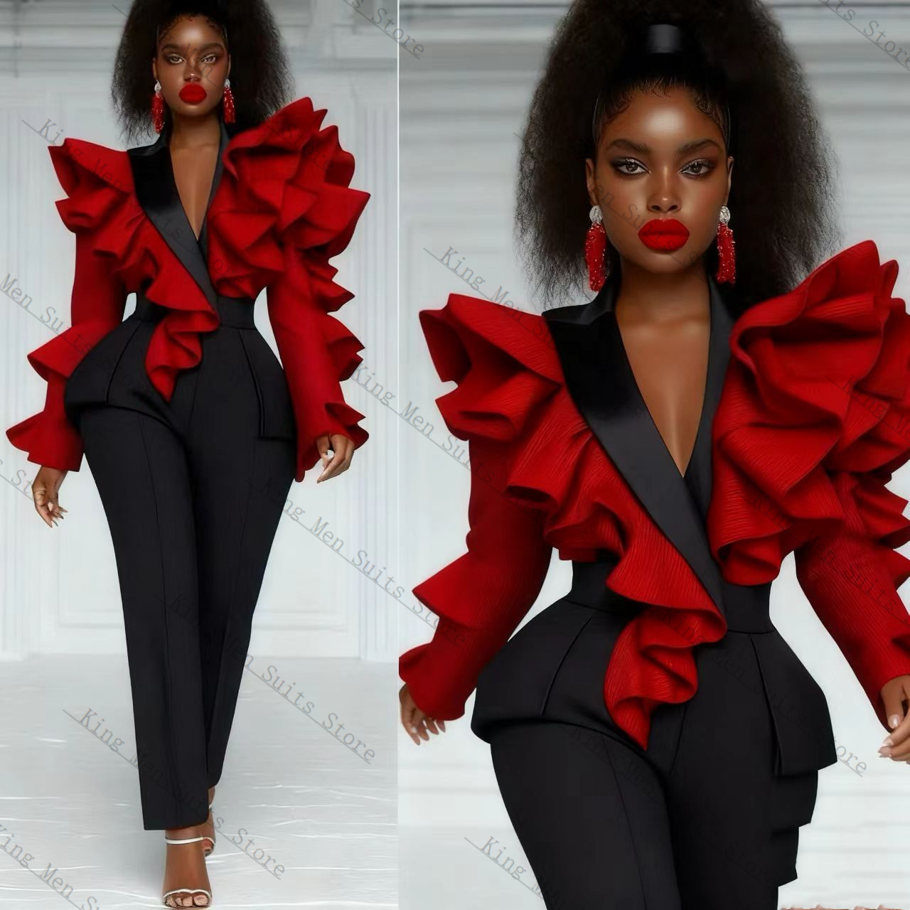 Red Black Women Suit Set 2 Pcs - Women'S Formal Wear For Wedding Guest review and price