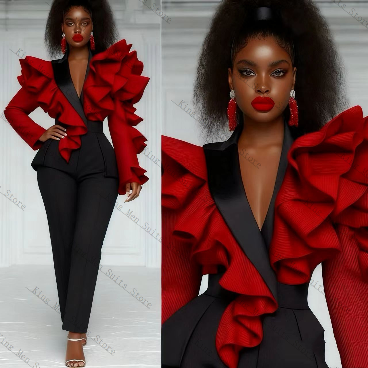 Red Black Women Suit Set 2 Pcs - Women'S Formal Wear For Wedding Guest review and price
