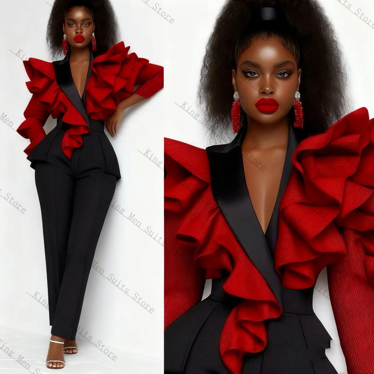 Red Black Women Suit Set 2 Pcs - Women'S Formal Wear For Wedding Guest review and price