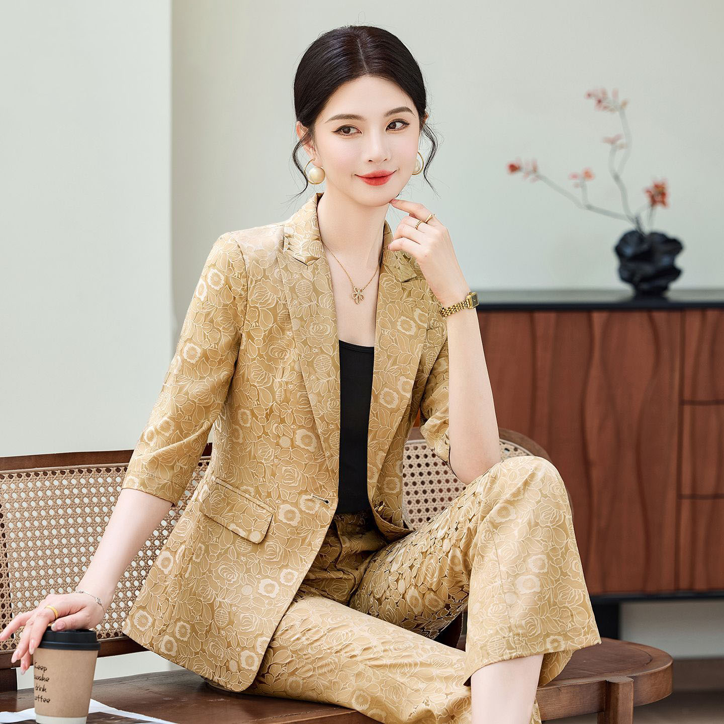 Fashion Apricot Half Sleeve Pr - Women Formal Wear Pants review and price