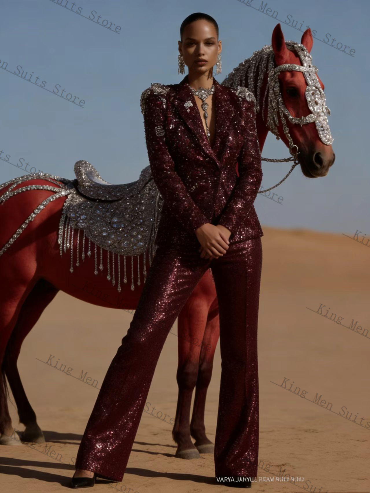 Burgundy Shiny Women Suit Set  - Women'S Formal Wear For Wedding Guest review and price