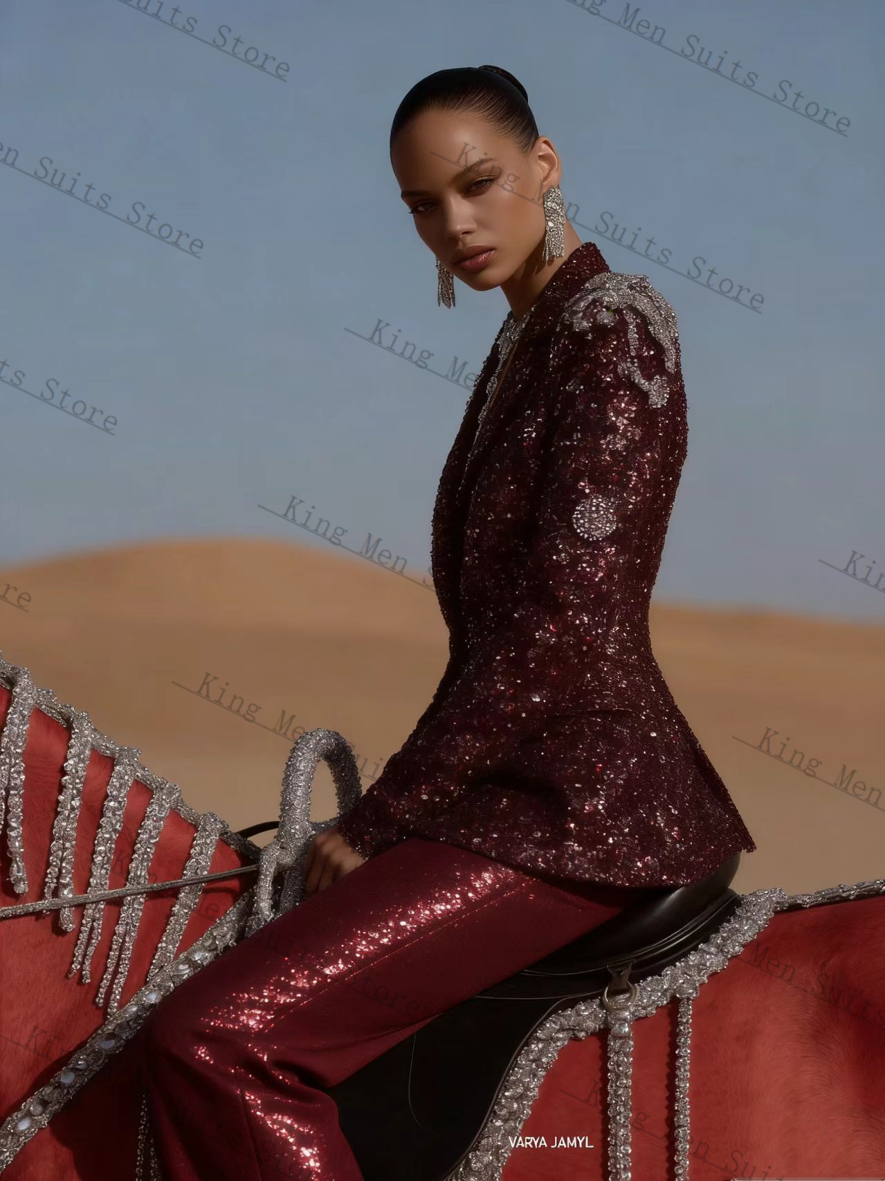 Burgundy Shiny Women Suit Set  - Women'S Formal Wear For Wedding Guest review and price