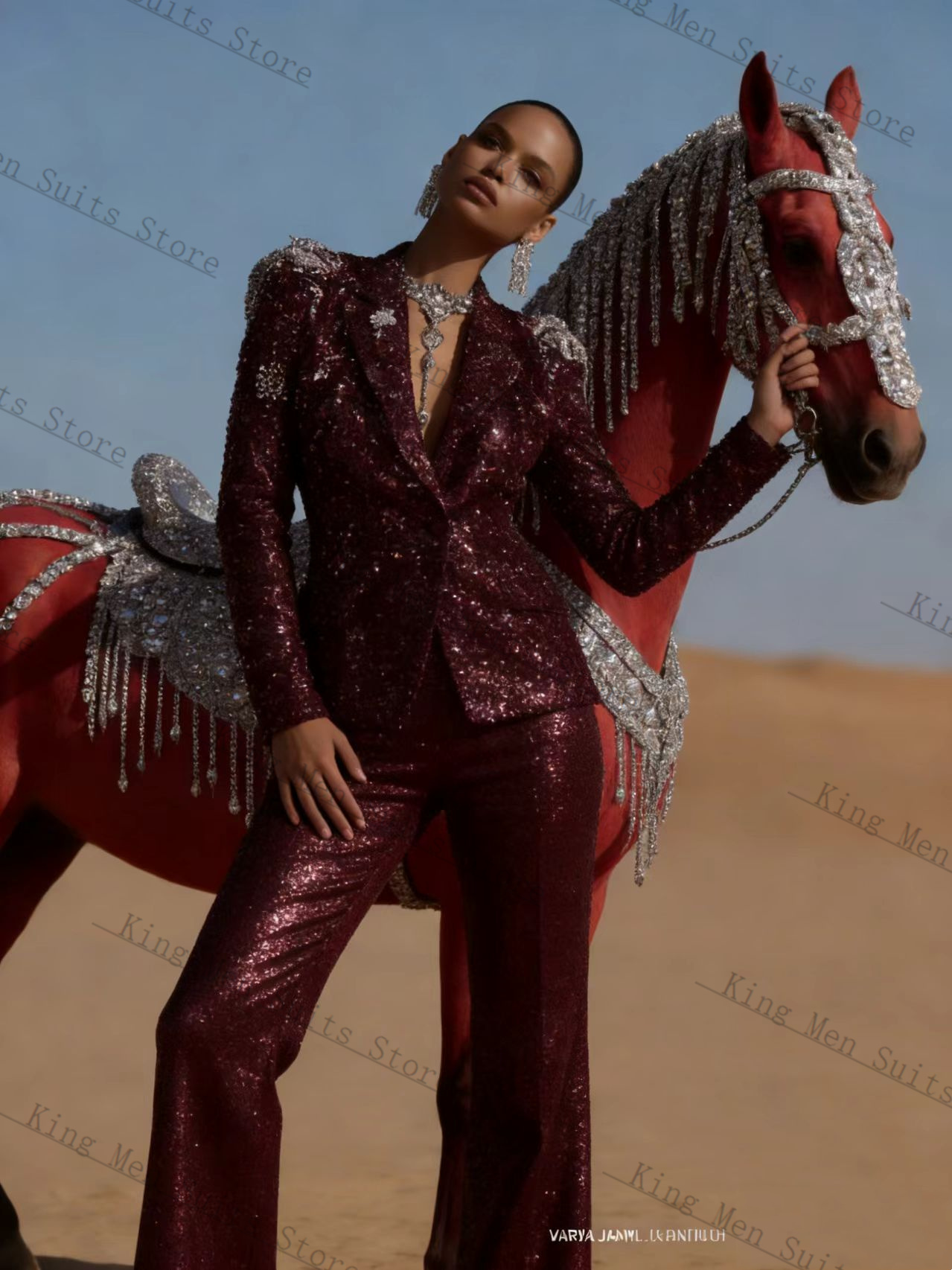 Burgundy Shiny Women Suit Set  - Women'S Formal Wear For Wedding Guest review and price