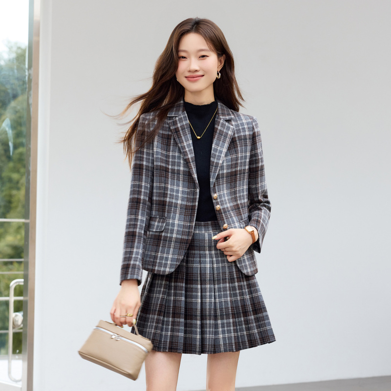Light Brown Plaid Suit New Sty - Women Formal Wear Shirt And Pant review and price