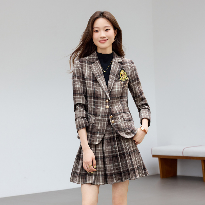 Light Brown Plaid Suit New Sty - Women Formal Wear Shirt And Pant review and price