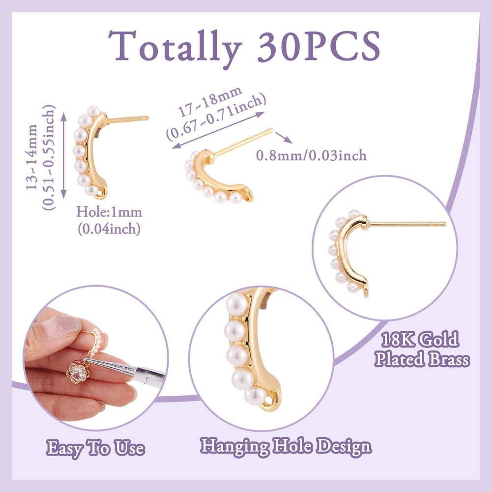 30pcs Brass Stud Earring Findi - Pearl Earring Stud review and price