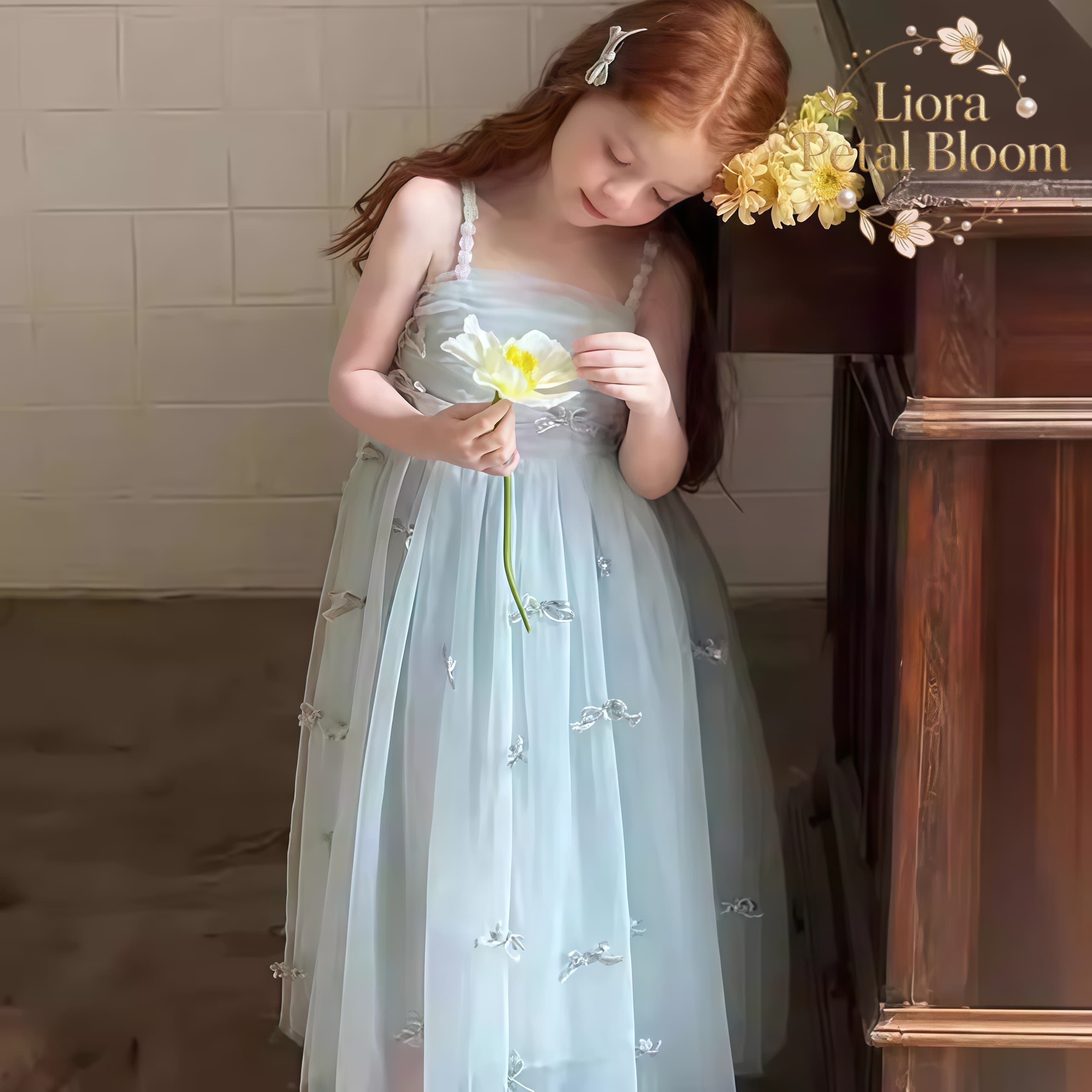 Girls' Blue Bow-Accent Dress G - Formal Attire Woman review and price